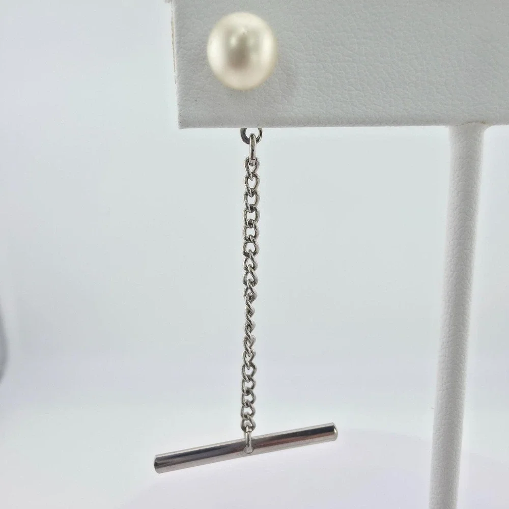 Vintage Faux Pearl Tie Tack Pin Silver & Gold Tone FREE $HIPPING!!
